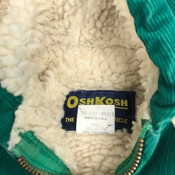 Vintage 70s Oshkosh corduroy sherpa green jacket - Picture 2 of 11